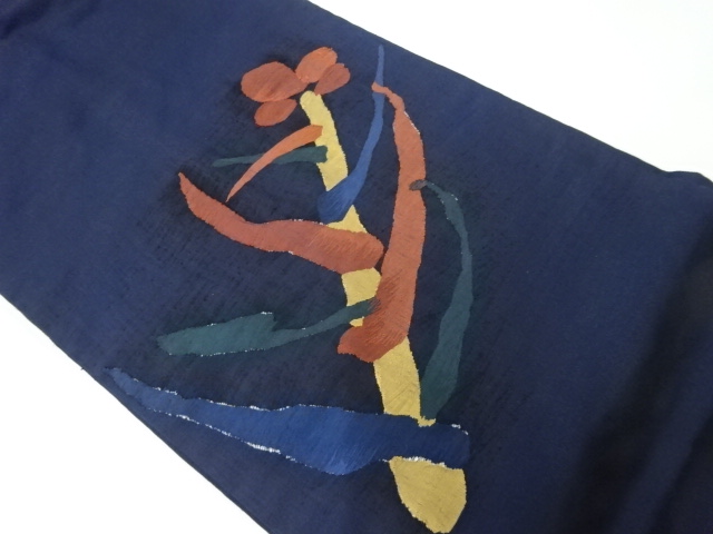 JAPANESE KIMONO / VINTAGE NAGOYA OBI / WOVEN ABSTRACT FLORAL PLANTS
